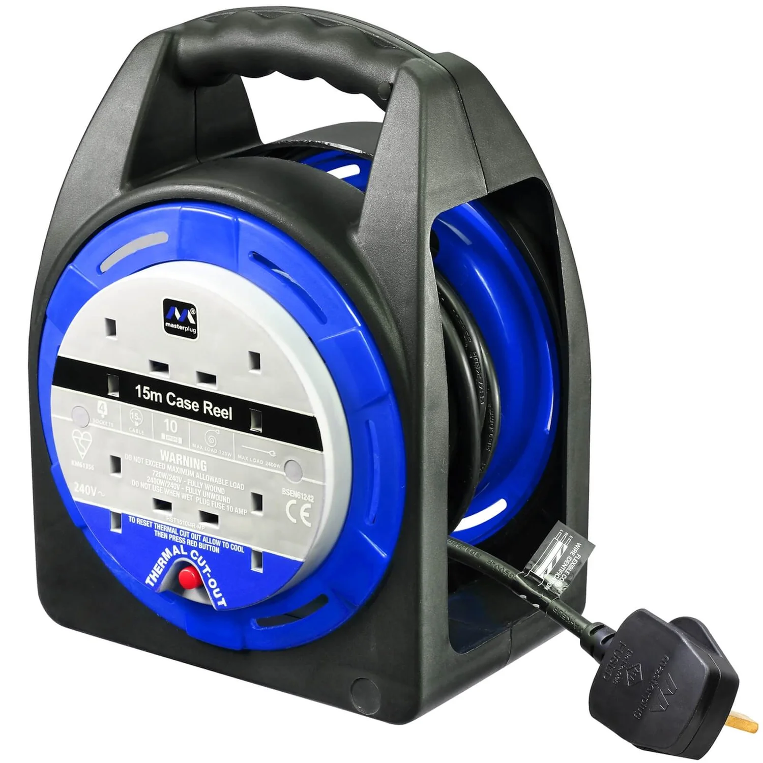 Masterplug 4 Socket Cable Reel 15m Blue 3 Masterplug 4 Socket Cable Reel 15m Blue