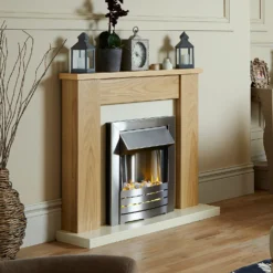 Αδάμ Adam Orlando Fireplace Surround & Helios Electric Fire With Flat To Wall Fitting - Oak, Cream & Brushed Steel Finish -Energizer Sales Store 12811056 1334868145769713