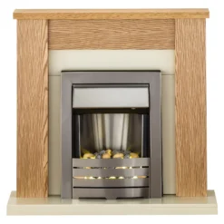 Αδάμ Adam Orlando Fireplace Surround & Helios Electric Fire With Flat To Wall Fitting - Oak, Cream & Brushed Steel Finish