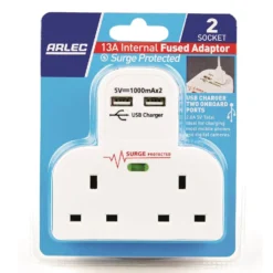 Arlec 2 Socket And 2 USB Surge Adaptor White