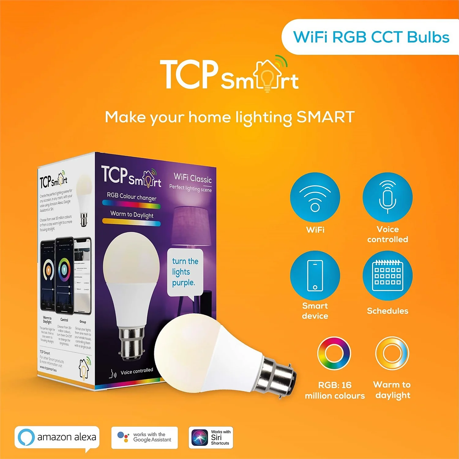 TCP LED Classic 60w B22 WiFi Colour Change Light Bulb 4 TCP LED Classic 60w B22 WiFi Colour Change Light Bulb - Image 2