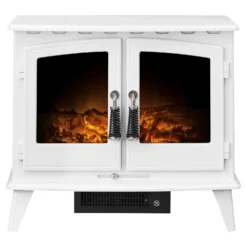 Αδάμ Adam Woodhouse Electric Stove With Realistic Log Bed & LED Flame Effect Flat To Wall Fitting - White