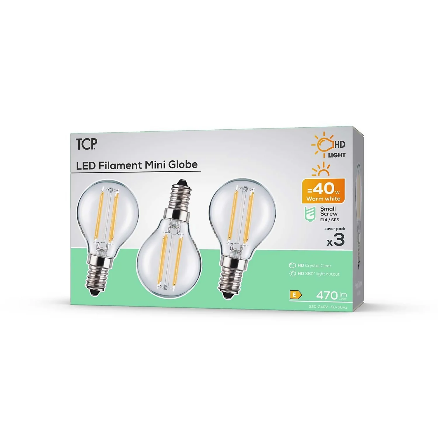 TCP Filament Globe Clear 40W SES Warm Light Bulb -3 Pack 4 TCP Filament Globe Clear 40W SES Warm Light Bulb -3 Pack - Image 2