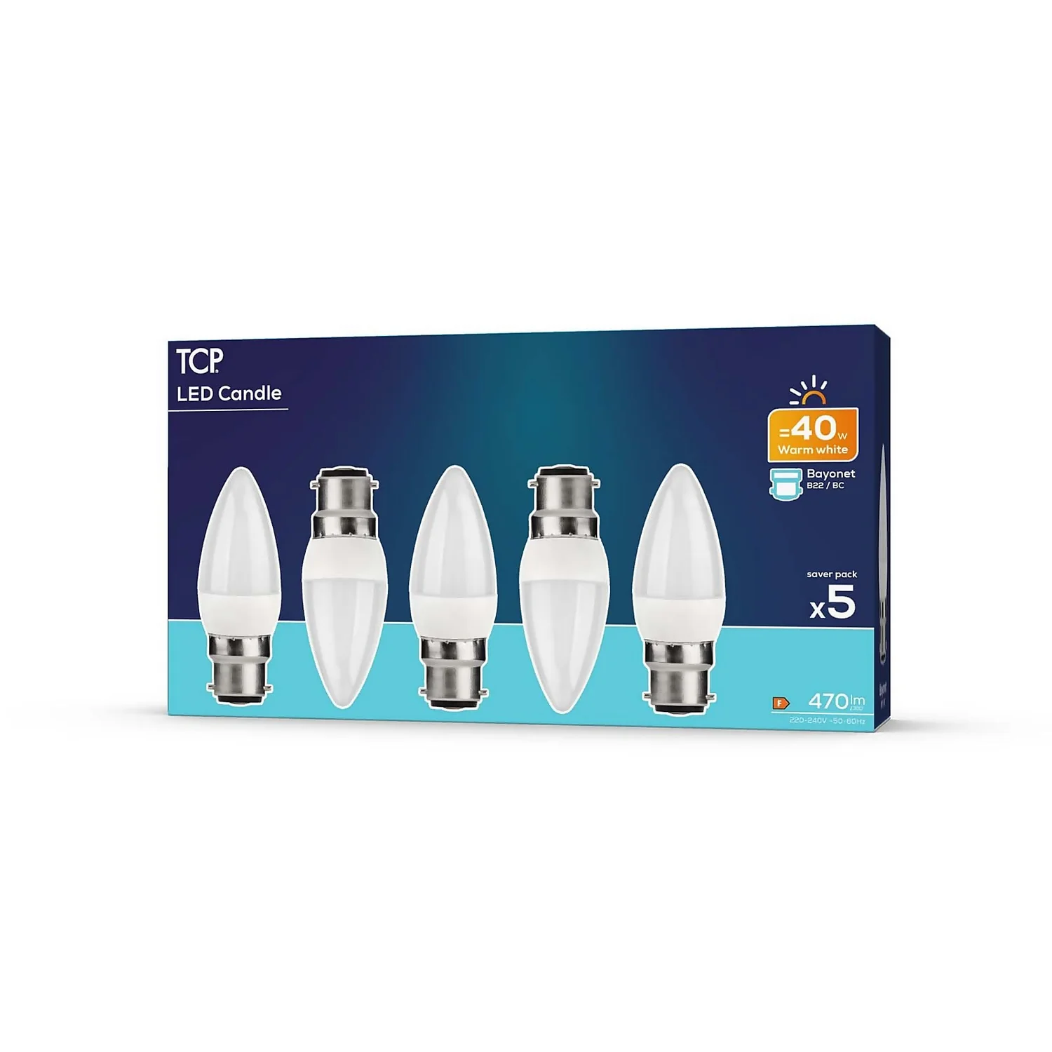 TCP LED Candle 40W BC Warm Light Bulb - 5 Pack 4 TCP LED Candle 40W BC Warm Light Bulb - 5 Pack - Image 2