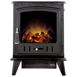 Αδάμ Adam Aviemore Electric Stove With Realistic Log Bed & LED Flame Effect Flat To Wall Fitting - Black