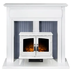 Αδάμ Adam Florence Fireplace Surround & Woodhouse Electric Stove With Flat To Wall Fitting - White