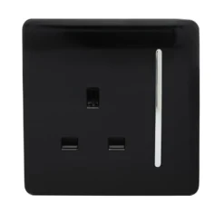 Trendi Switch 1 Gang 13 Amp Plug Socket In Screwless Black