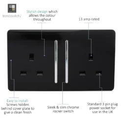 Trendi Switch 2 Gang 13 Amp Long Switched Plug Socket In Screwless Black 10 Trendi Switch 2 Gang 13 Amp Long Switched Plug Socket In Screwless Black -Energizer Sales Store 12828254 1904929324828909