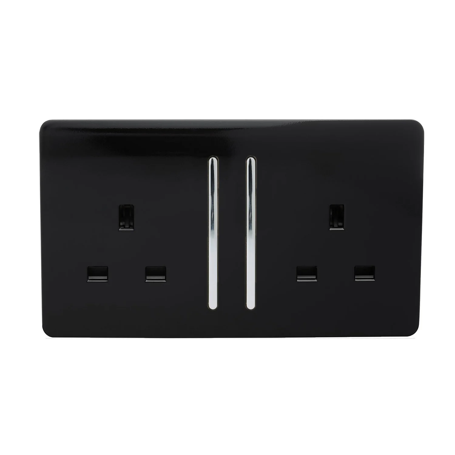 Trendi Switch 2 Gang 13 Amp Long Switched Plug Socket In Screwless Black 3 Trendi Switch 2 Gang 13 Amp Long Switched Plug Socket In Screwless Black