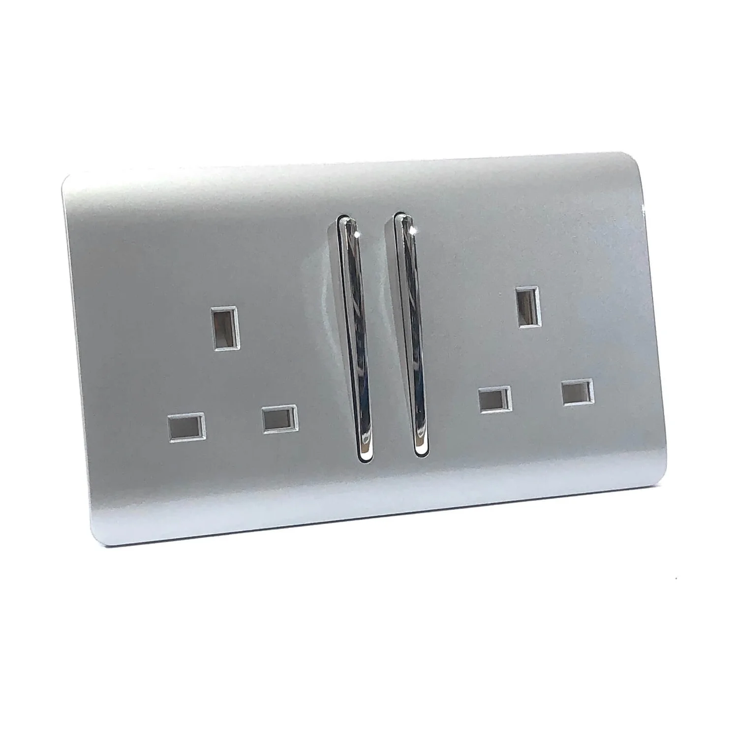 Trendi Switch 2 Gang 13 Amp Long Switched Plug Socket In Screwless Silver 4 Trendi Switch 2 Gang 13 Amp Long Switched Plug Socket In Screwless Silver - Image 2