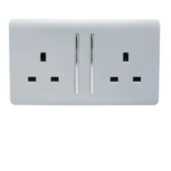Trendi Switch 2 Gang 13 Amp Long Switched Plug Socket In Screwless Silver