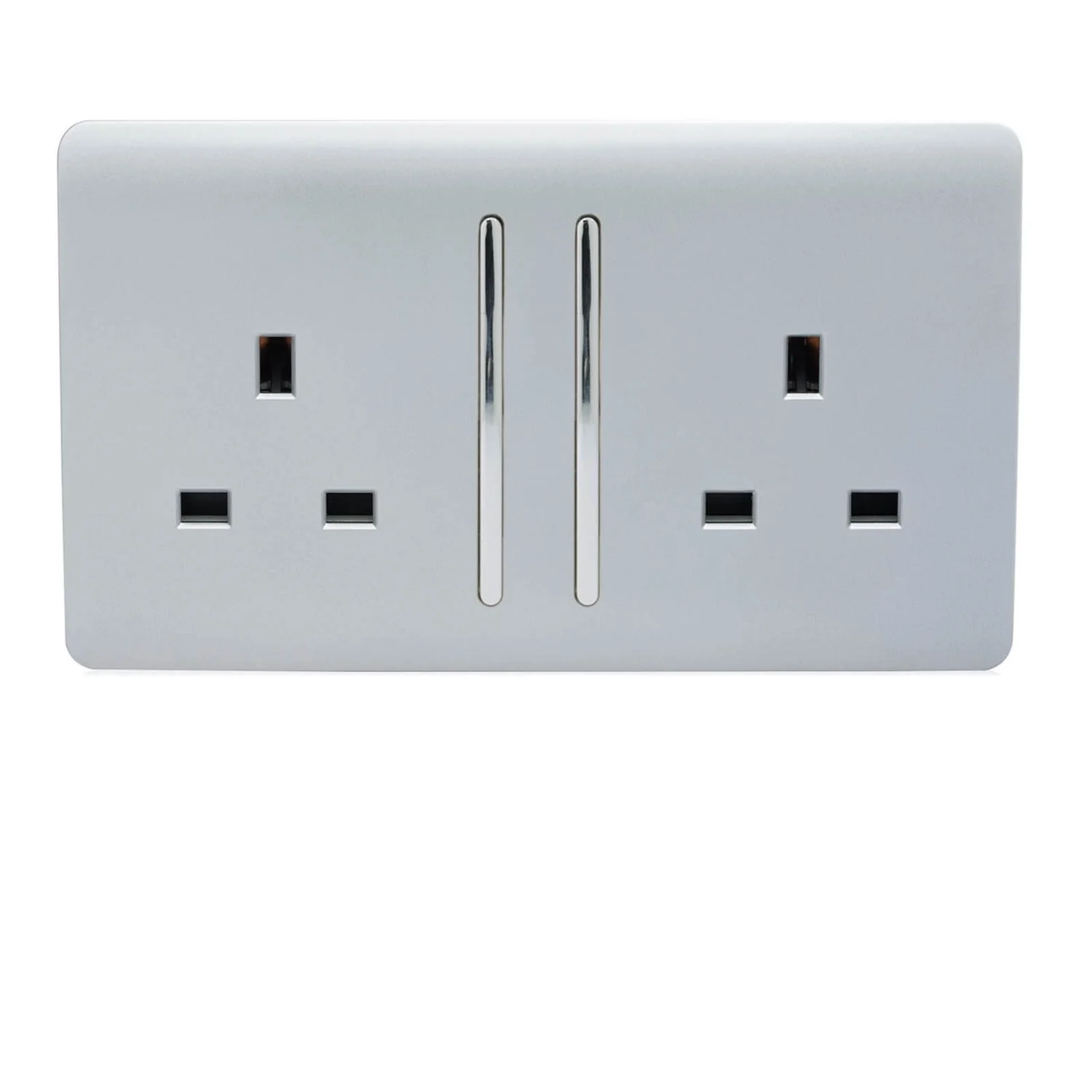 Trendi Switch 2 Gang 13 Amp Long Switched Plug Socket In Screwless Silver 3 Trendi Switch 2 Gang 13 Amp Long Switched Plug Socket In Screwless Silver