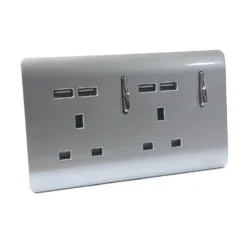 Trendi Switch 2 Gang 13 Amp Short Switched Plug 4x USB Socket In Screwless Silver -Energizer Sales Store 12828275 2074832953342083