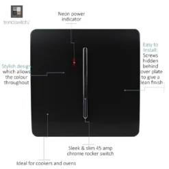 Trendi Switch 45 Amp Neon Insert Cooker Switch In Screwless Black -Energizer Sales Store 12828592 1034938689809932