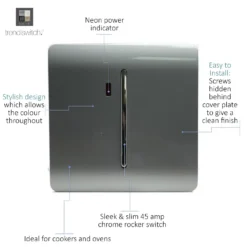 Trendi Switch 45 Amp Neon Insert Cooker Switch In Screwless Silver -Energizer Sales Store 12828593 1614938689875524