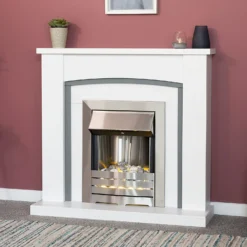 Αδάμ Adam Chilton Fireplace Surround & Helios Electric Fire With Flat To Wall Fitting - White, Grey & Brushed Steel -Energizer Sales Store 12829015 6044869653941527