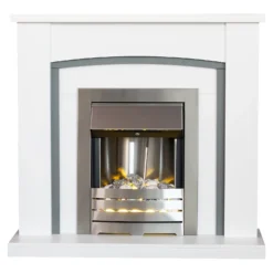 Αδάμ Adam Chilton Fireplace Surround & Helios Electric Fire With Flat To Wall Fitting - White, Grey & Brushed Steel