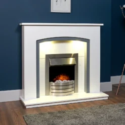 Αδάμ Adam Tuscany Fireplace Surround & Comet Electric Fire With Downlights & Flat To Wall Fitting - White, Grey & Brushed Steel 10 Αδάμ Adam Tuscany Fireplace Surround & Comet Electric Fire With Downlights & Flat To Wall Fitting - White, Grey & Brushed Steel -Energizer Sales Store 12829038 1394869650866380
