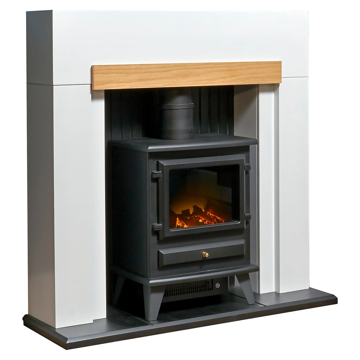 Αδάμ Adam Salzburg Fireplace Surround & Hudson Electric Stove With Flat To Wall Fitting - Oak & Black 4 Αδάμ Adam Salzburg Fireplace Surround & Hudson Electric Stove With Flat To Wall Fitting - Oak & Black - Image 2