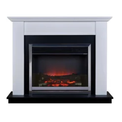Suncrest Antigua Electric Fire Suite With Smart Remote & Flat To Wall Fitting - White, Graphite & Chrome