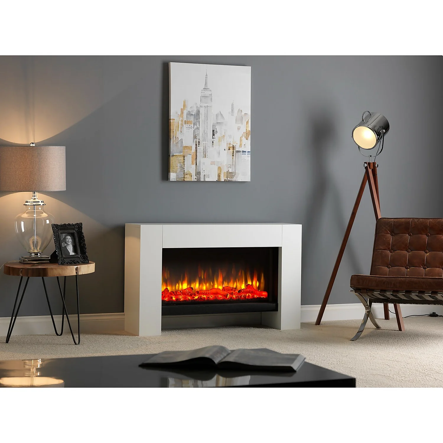 Suncrest Detroit Optiflame Electric Fire Suite With Flat To Wall Fitting - White 4 Suncrest Detroit Optiflame Electric Fire Suite With Flat To Wall Fitting - White - Image 2
