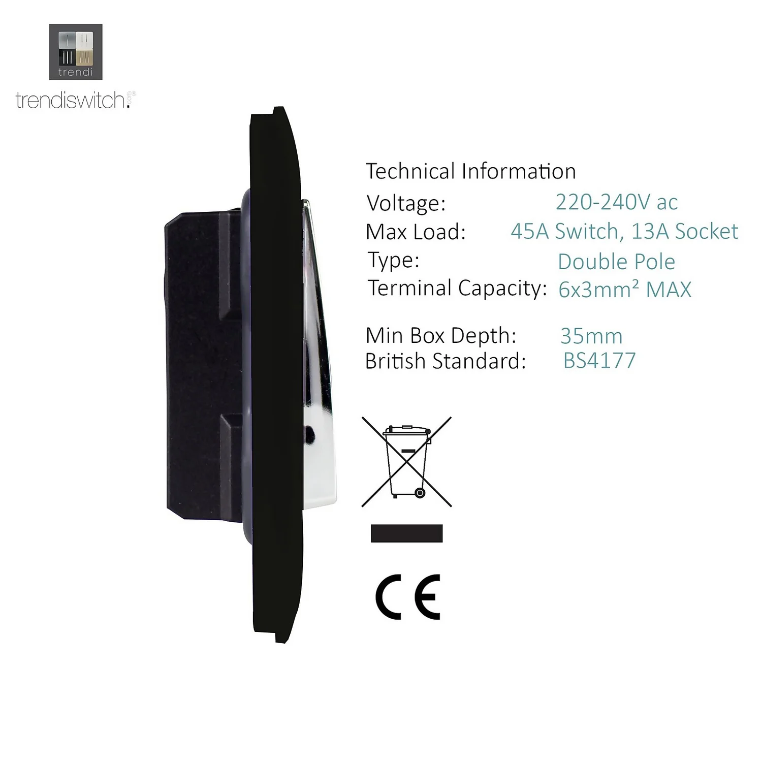 Trendi Artistic Modern 45 A Cooker Switch Inc Plug Socket And Neon Insert Piano Black 4 Trendi Artistic Modern 45 A Cooker Switch Inc Plug Socket And Neon Insert Piano Black - Image 2