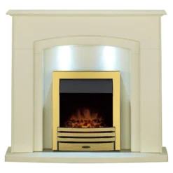 Αδάμ Adam Falmouth Fireplace Surround & Eclipse Electric Fire With Downlights & Flat To Wall Fitting - Cream & Brass