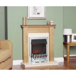 Suncrest Howden Electric Fire Suite With Flat To Wall Fitting - Oak & Chrome