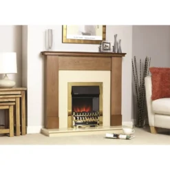Suncrest Howden Electric Fire Suite With Flat To Wall Fitting - Oak & Brass