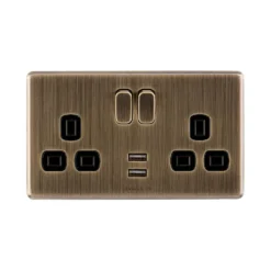 Arlec Fusion 13A 2 Gang Antique Brass Double Switched Socket With 2x4A USB 12 Arlec Fusion 13A 2 Gang Antique Brass Double Switched Socket With 2x4A USB -Energizer Sales Store 12835372 1804833171630987