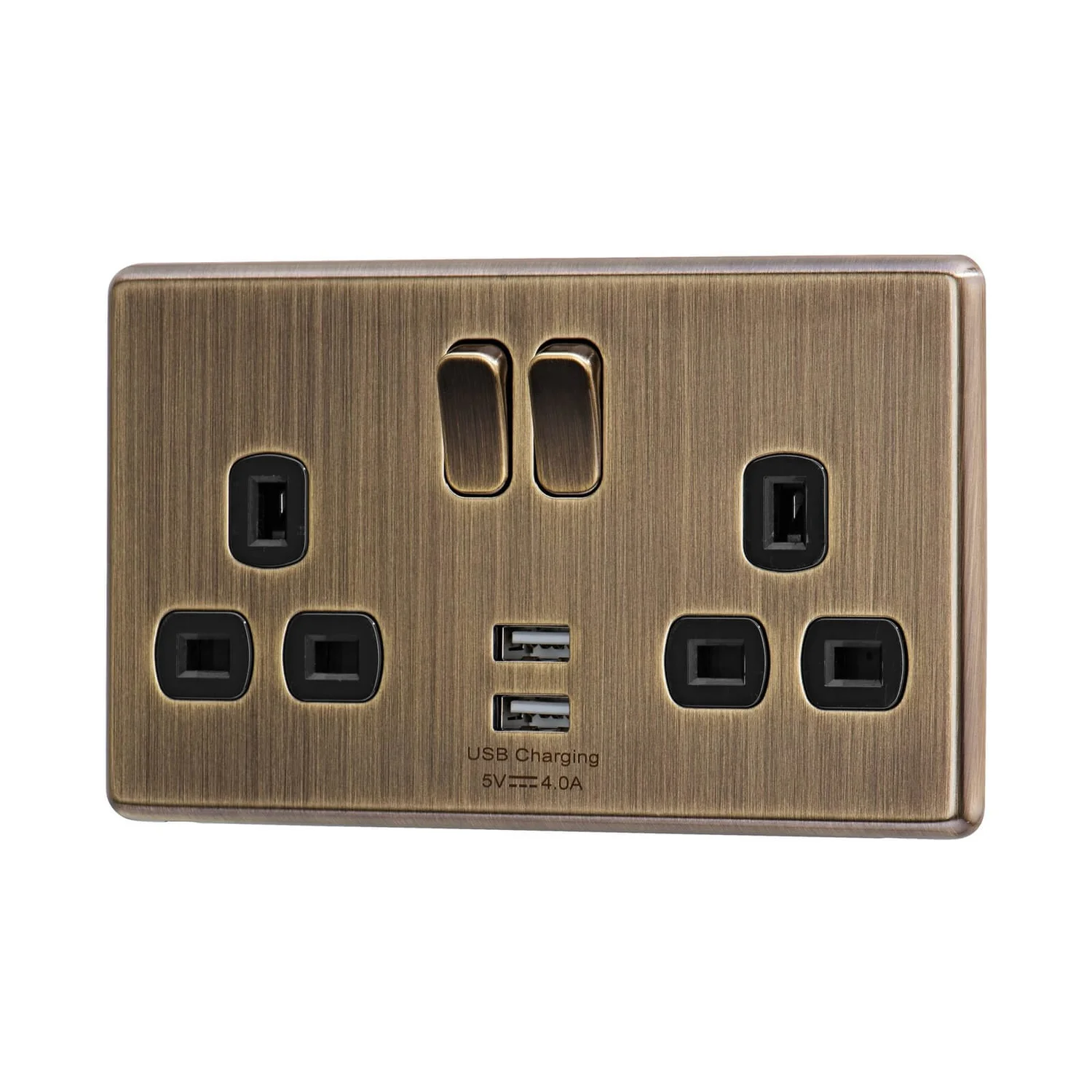 Arlec Fusion 13A 2 Gang Antique Brass Double Switched Socket With 2x4A USB 3 Arlec Fusion 13A 2 Gang Antique Brass Double Switched Socket With 2x4A USB