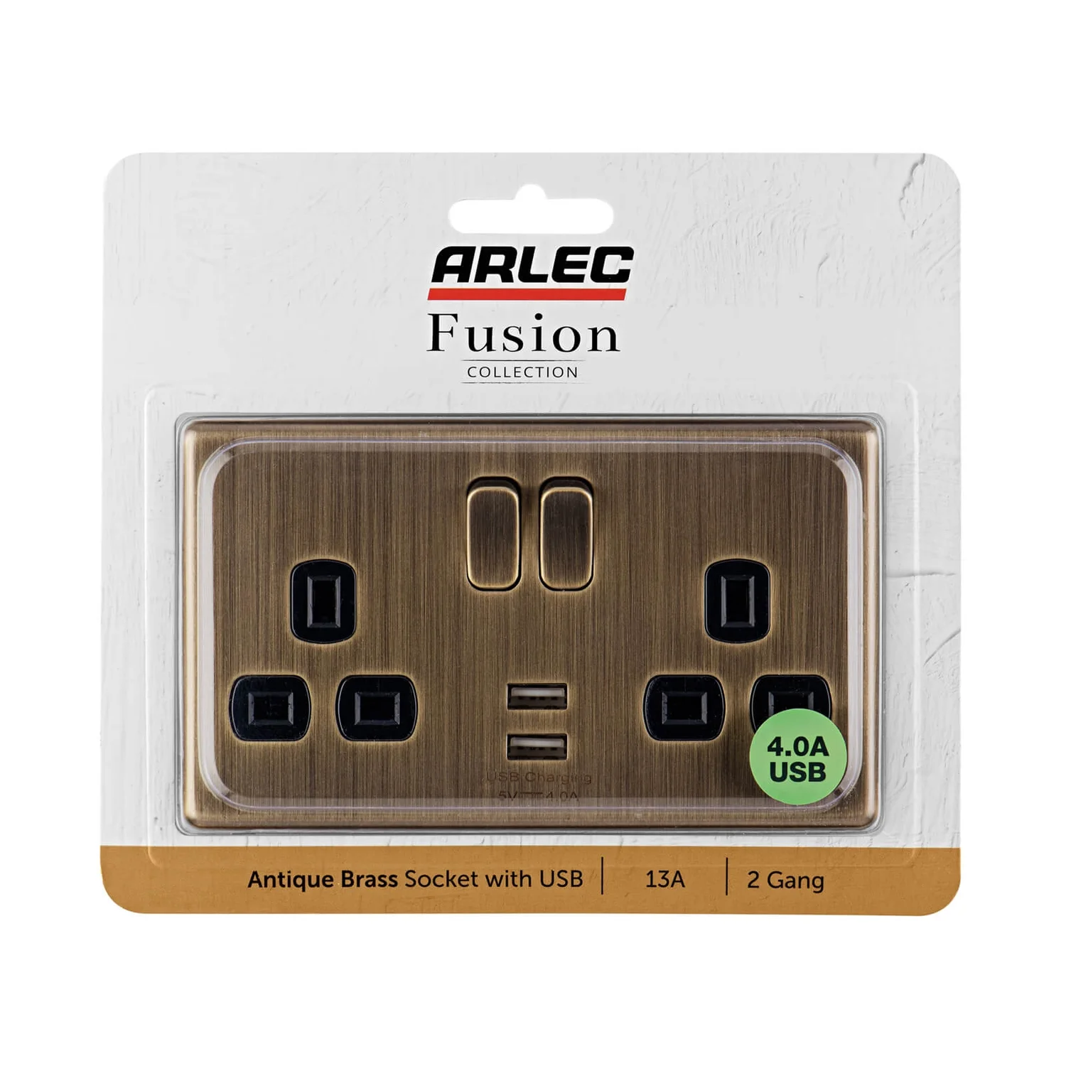 Arlec Fusion 13A 2 Gang Antique Brass Double Switched Socket With 2x4A USB 5 Arlec Fusion 13A 2 Gang Antique Brass Double Switched Socket With 2x4A USB - Image 3