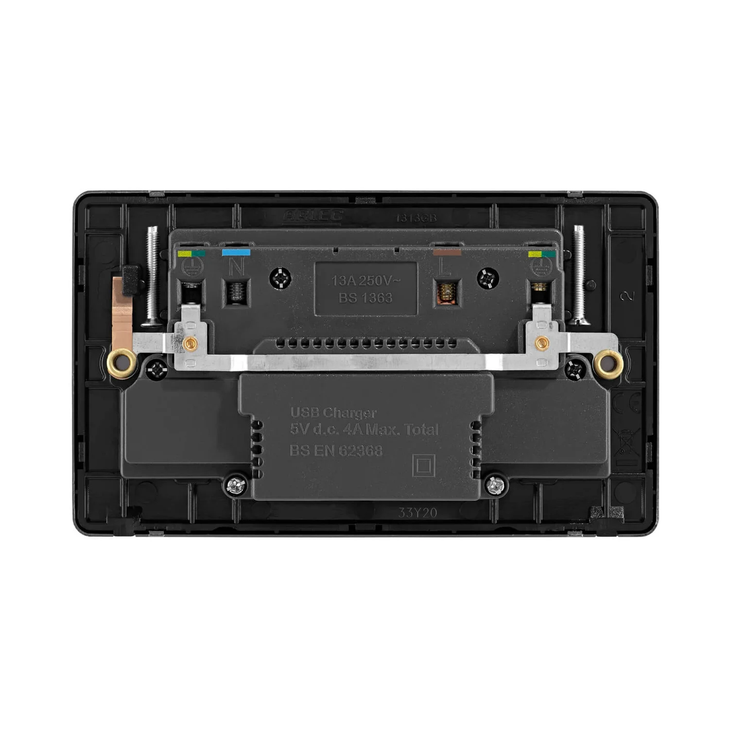 Arlec Fusion 13A 2 Gang Antique Brass Double Switched Socket With 2x4A USB 4 Arlec Fusion 13A 2 Gang Antique Brass Double Switched Socket With 2x4A USB - Image 2