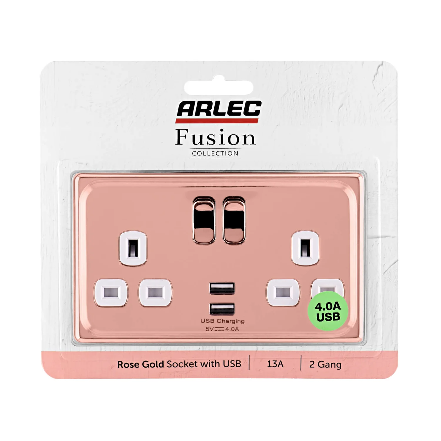 Arlec Fusion 13A 2 Gang Rose Gold Double Switched Socket With 2x4A USB 7 Arlec Fusion 13A 2 Gang Rose Gold Double Switched Socket With 2x4A USB - Image 5