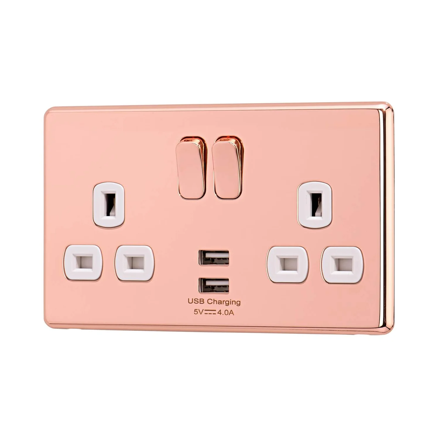 Arlec Fusion 13A 2 Gang Rose Gold Double Switched Socket With 2x4A USB 3 Arlec Fusion 13A 2 Gang Rose Gold Double Switched Socket With 2x4A USB