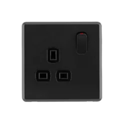Arlec Rocker 13A 1 Gang Jet Black Single Switched Socket