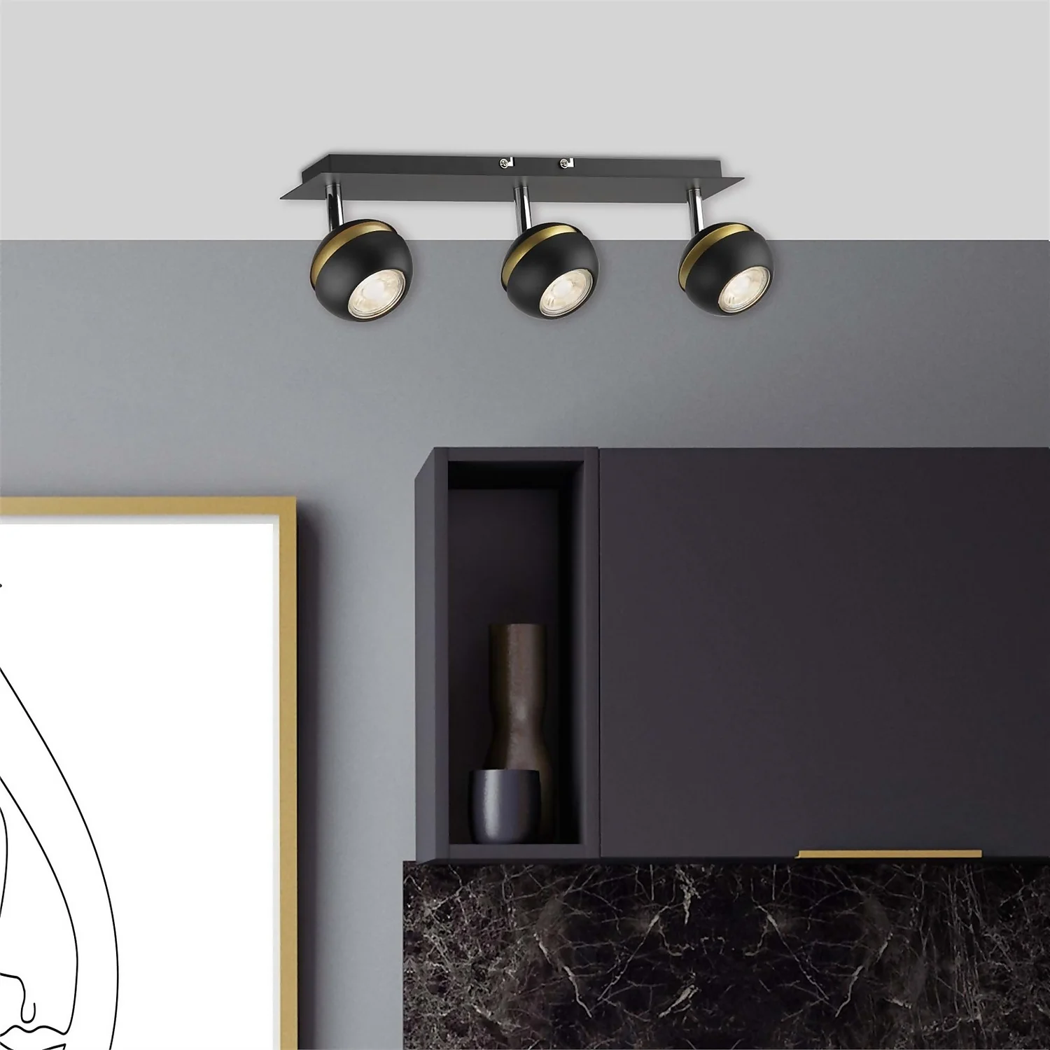 Austin 3 Lamp Spotlight Bar - Black & Gold 4 Austin 3 Lamp Spotlight Bar - Black & Gold - Image 2