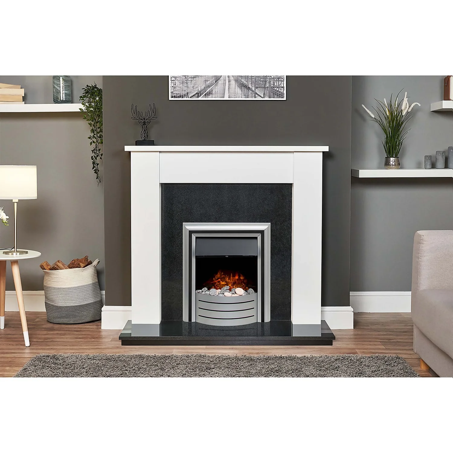 Αδάμ Adam Buxton Fireplace Surround & Lynx Electric Fire With Flat To Wall Fitting - White & Black Granite 4 Αδάμ Adam Buxton Fireplace Surround & Lynx Electric Fire With Flat To Wall Fitting - White & Black Granite - Image 2