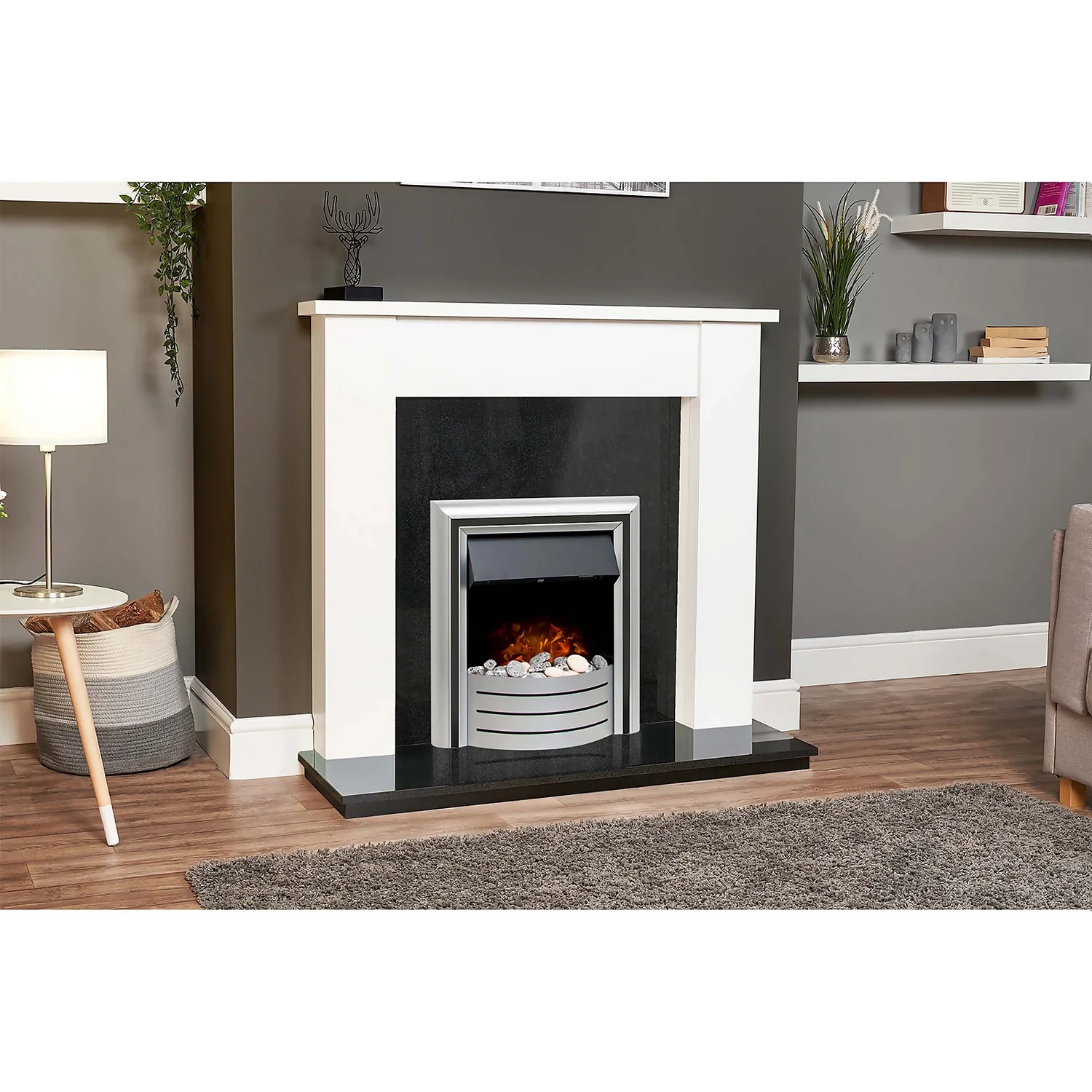 Αδάμ Adam Buxton Fireplace Surround & Lynx Electric Fire With Flat To Wall Fitting - White & Black Granite 6 Αδάμ Adam Buxton Fireplace Surround & Lynx Electric Fire With Flat To Wall Fitting - White & Black Granite - Image 4