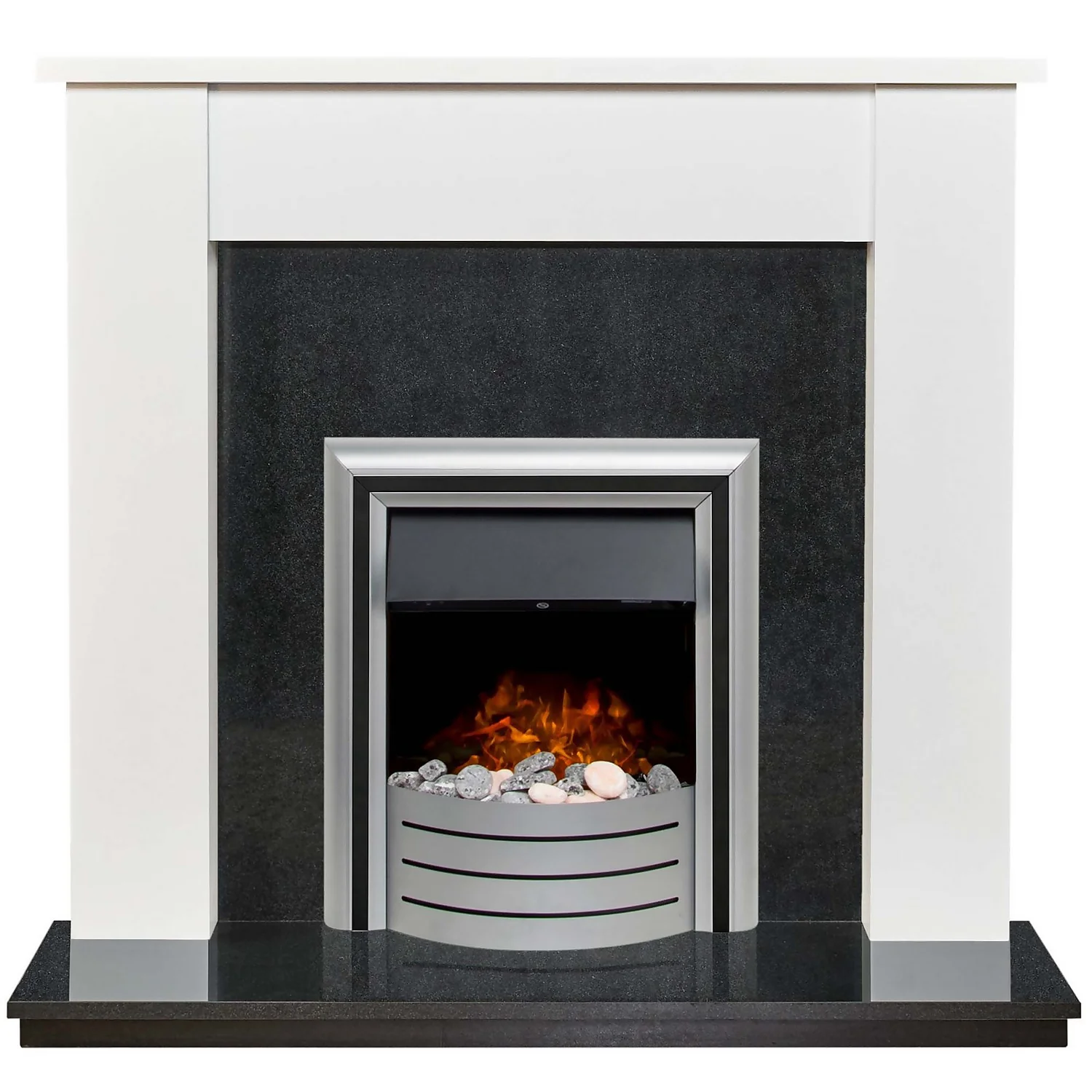 Αδάμ Adam Buxton Fireplace Surround & Lynx Electric Fire With Flat To Wall Fitting - White & Black Granite 3 Αδάμ Adam Buxton Fireplace Surround & Lynx Electric Fire With Flat To Wall Fitting - White & Black Granite