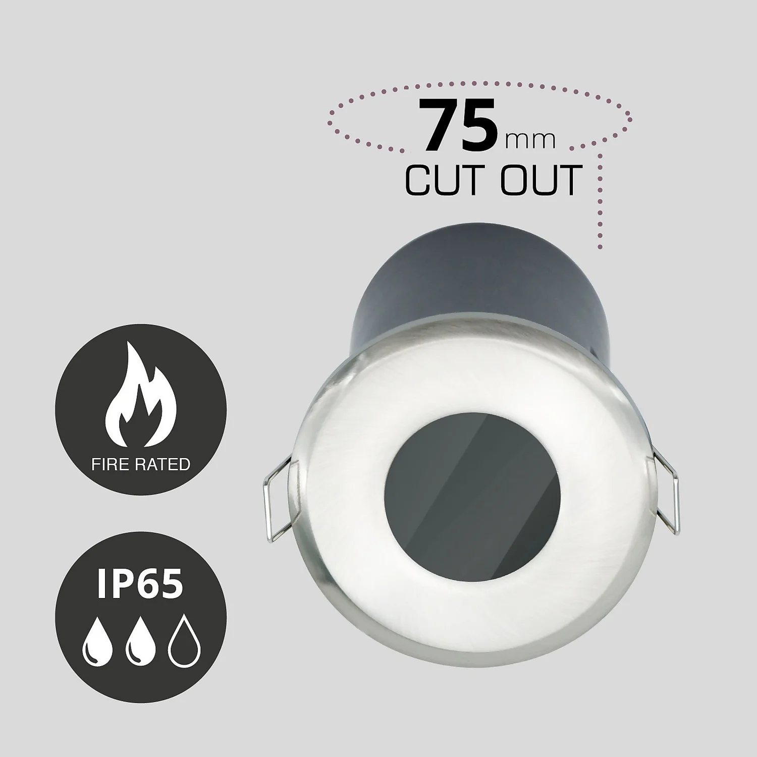 Fixed Fire Rated IP65 Single Downlight - Brushed Nickel 5 Fixed Fire Rated IP65 Single Downlight - Brushed Nickel - Image 3