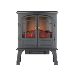 Ironhorse Stenor 2000W Freestanding Electric Stove With Realistic Log Flame Effect - Black
