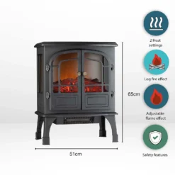 Ironhorse Stenor 2000W Freestanding Electric Stove With Realistic Log Flame Effect - Black -Energizer Sales Store 13104427 5164902407612898