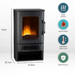 Ironhorse Odell 2kW Electric Stove With Realistic Log Flame Effect Flat To Wall Fitting - Black -Energizer Sales Store 13104432 1434902407667858