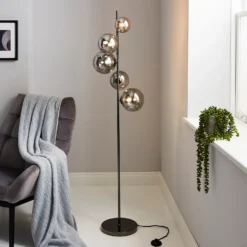 Orb II 5 Light Floor Lamp - Black Chrome Smoke