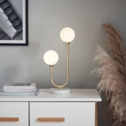 House Beautiful Delta Marble Table Lamp - Brass & Opal