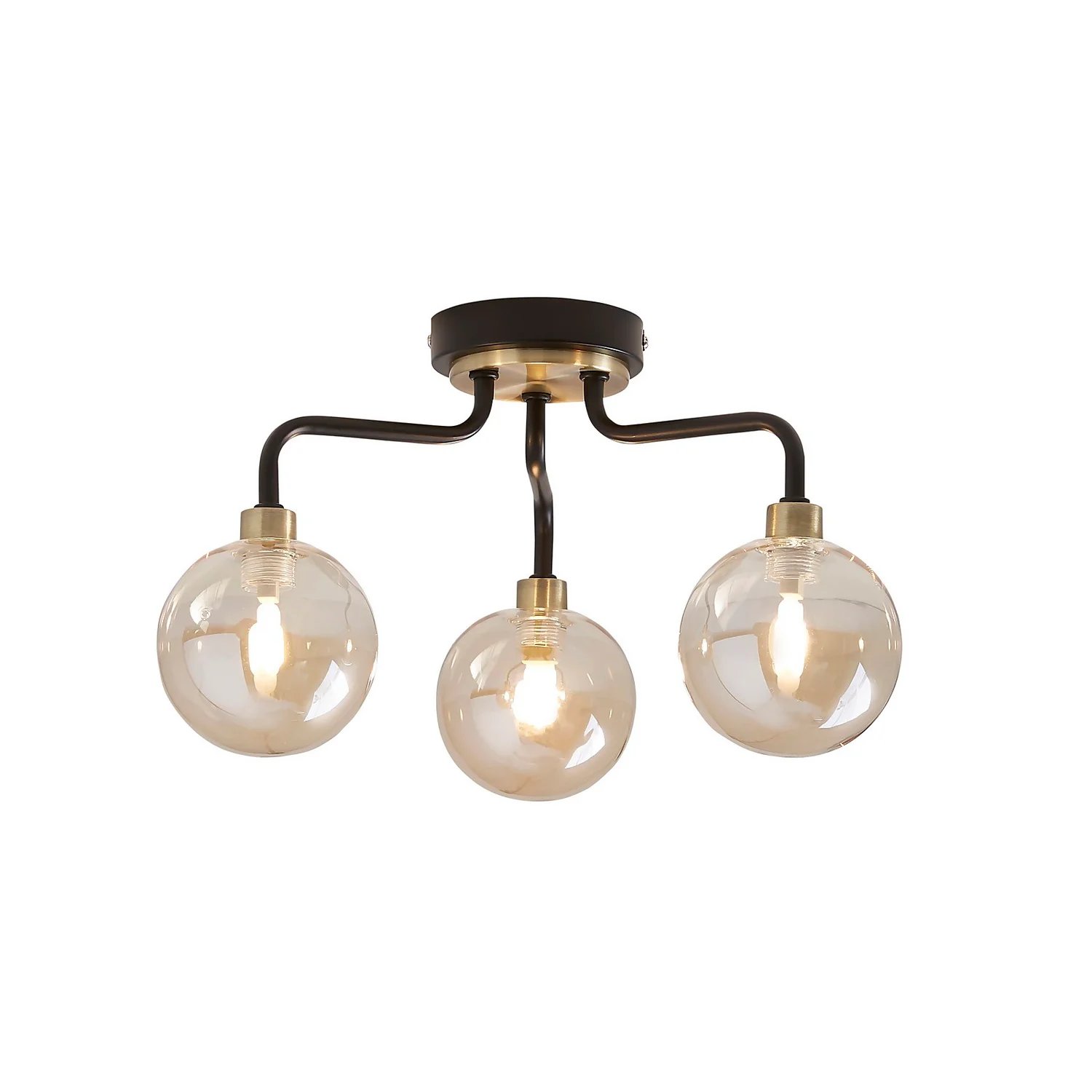Shoreditch Three Light Semi Flush Ceiling Light - Champagne & Brass 4 Shoreditch Three Light Semi Flush Ceiling Light - Champagne & Brass - Image 2
