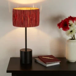 Raffia Table Lamp - Pink & Black 14 Raffia Table Lamp - Pink & Black -Energizer Sales Store 13525822 6394956834877017