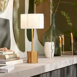 Raffia Table Lamp - White & Gold -Energizer Sales Store 13525827 1135042052933660