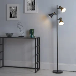 Balham 3 Light Floor Lamp - Black & Brass -Energizer Sales Store 13525828 6715009387472546